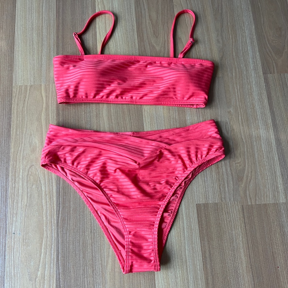NWT - Red, crossed high waisted bikini set